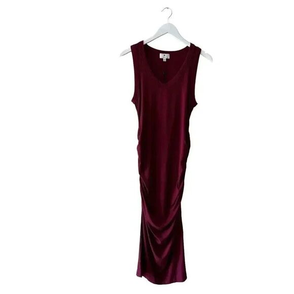 Socialite Burgundy Maroon Ruched Bodycon Casual Ribbed Knit Soft SZ MP # 1897 - Picture 1 of 9